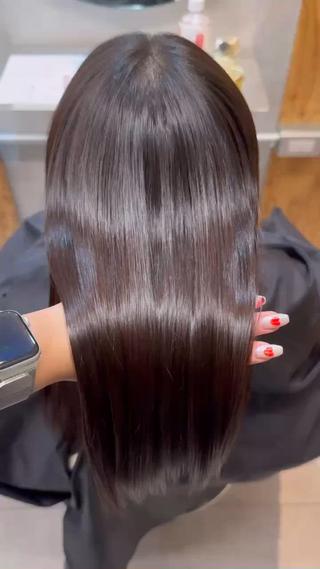 ロング カラー パーマ ハイトーン縮毛/暖色 なーな🎀🤍のヘアスタイル