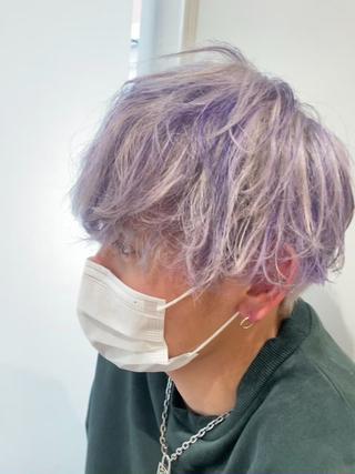 カラー メンズ ベージュ/インナー カラー🤍Rieのヘアスタイル