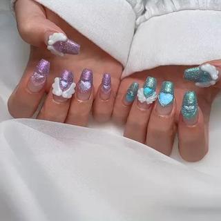 デザイン10本まで+3Dデザイン料
Flashグラデ羽nail