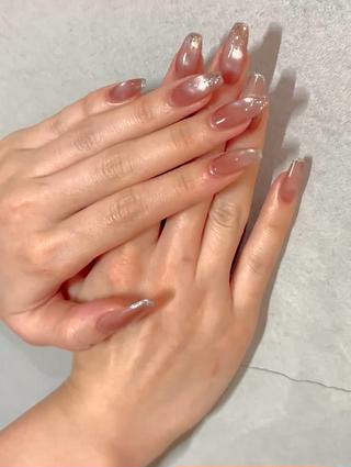 ピンクベージュ×シルバーラメ 