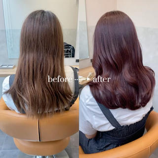 pink color
ある程度の明るさがある場合
ブリーチなしでもこちらのカラーが実現できます。
黒髪の方は1度明るく染めてから
オンカラーで色味を入れることをおすすめします