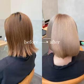 抜きっぱなしブロンド
ブリーチ直後はオンカラーをして
色味補正をするのがおすすめです!
ダメージのレベルやカラー履歴によって
明るくできる限界はありますので
カウンセリング時にご相談ください。