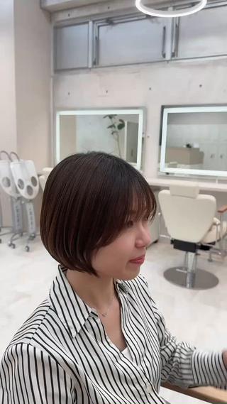 ショートからボブへ伸ばしてる過程でのメンテナンスカットです！耳かけショートボブ
耳にかけても顔が大きく見えないように丁寧に顔周りカットをしております 