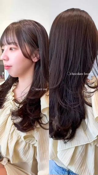 全体にたっぷりレイヤーでふわっと
チョコレートブラウンで艶感を◎ 