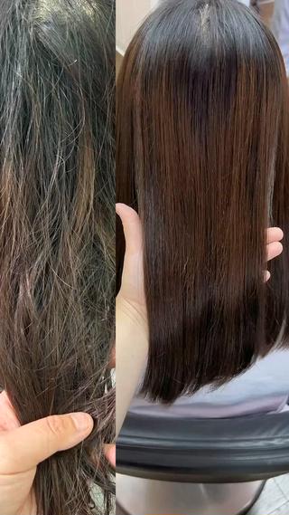 髪質改善メニューのビフォーアフターです。

縮毛矯正からストレートまでお客様のご希望にそって施術致しますので、強い癖の方も緩くかけたい方もこのメニューをお選びください
オープン記念のメニューになりますので
気になる方はお早めに 