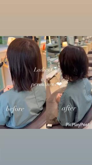 ミディアム パーマ 大人女性ぼかし メンズ強化🦙平作のヘアスタイル