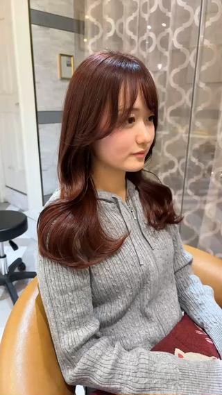 ロング ♥韓国レイヤー/透明 感カラー/顔周りのヘアスタイル