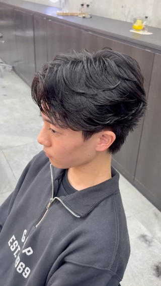 パーマ メンズ 暖色カラー/オリーブ /ミニボブ/白柳美空のヘアスタイル