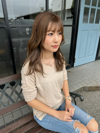 セミロング カラー パーマ ヘアアレンジ VIVIE【ヴィヴィ】所属・髪質改善/韓国風 レイヤー/田村祐樹のヘアスタイル