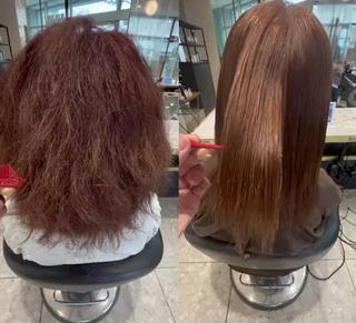 乾かすだけでこのまとまりと艶が手に入ります
どんなお客様にも合うオーダーメイドの薬剤で
艶髪にします️
カット＋プレミアムストレート￥28000

#髪質改善
#髪質改善ストレート 
#春日部髪質改善EARTH 