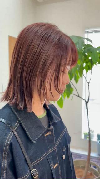 ミディアム カラー en,所属・en,ボブ/レイヤー パーマ/透明感カラーのヘアスタイル