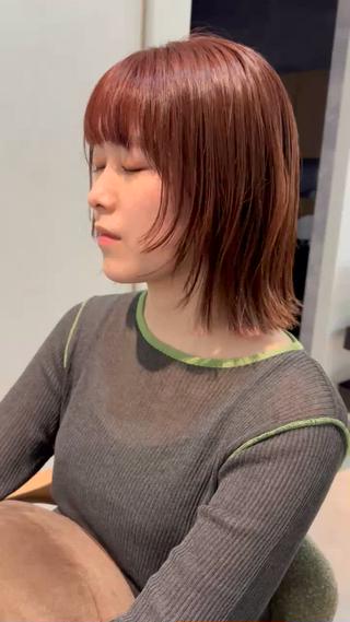 ミディアム カラー en,所属・en,ボブ/レイヤー パーマ/透明感カラーのヘアスタイル