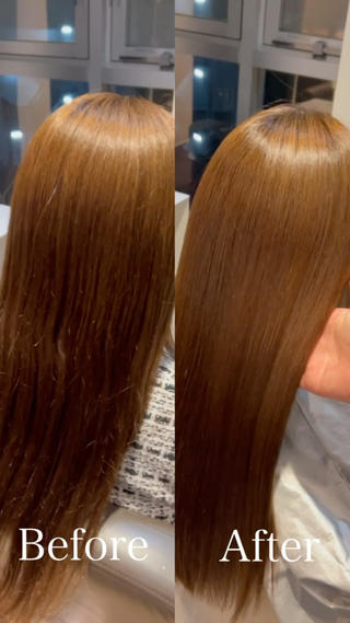 酸性ストレートで、湿気にも負けない髪の毛に！
乾かすだけで、アイロンをしたような仕上がりに！
従来の縮毛矯正は、薬剤が強く、ピンっとなり硬い質感でしたが、酸性ストレートは、薬剤が髪の毛にかなり優しく柔らかい質感になり癖も伸ばせます！
雨の日でも、広がらず美しい髪の毛に！
半永久的に持続するので、一度全体をやると、次からはリタッチをして繋げていく感じです！ 
