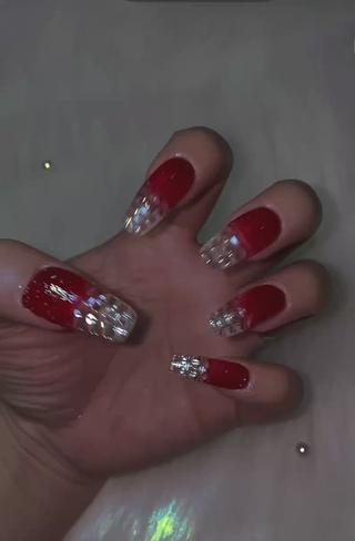
赤ネイルガラスネイル 