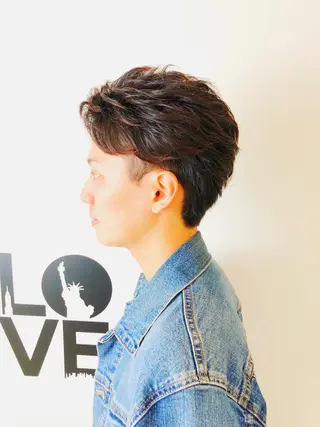 ショート パーマ ヘアアレンジ メンズ 赤み消しカラー /透明感カラー 上長のヘアスタイル