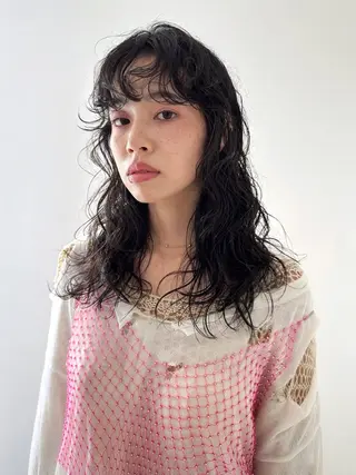 ミディアム パーマ パーマ /レイヤー 榛地渉馬 /矢場町のヘアスタイル