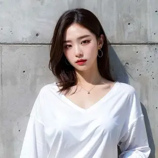 セミロング カラー パーマ ヘアアレンジ シャドウパーマ 石見のヘアスタイル