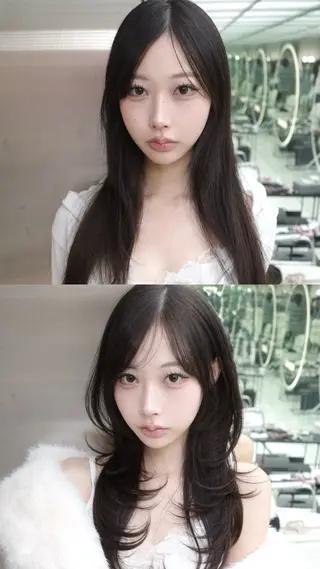 セミロング がわ/レイヤー /中顔面短縮カットのヘアスタイル