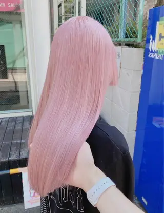 ロング カラー パーマ ヘアアレンジ メンズ キッズ ネイル マツエク・マツパ アイブロウ ハイトーン/ピンク 💗モモ໒꒱のヘアスタイル