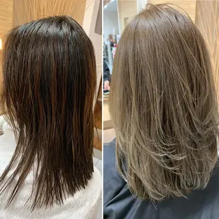 セミロング カラー 髪質改善/縮毛矯正 /ブリーチ矯正/岡部のヘアスタイル