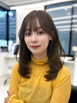 ミディアム カラー 韓国ヘア♡ 顔まわりカットayaのヘアスタイル