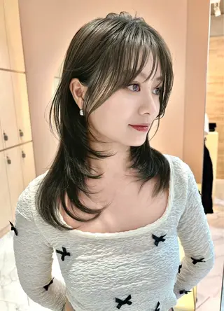 ミディアム カラー 髪質改善/はるみ🌙 韓国レイヤーのヘアスタイル