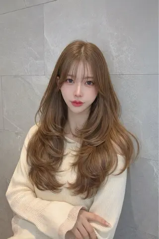 ロング カラー パーマ ヘアアレンジ 🤍韓国風/艶髪🤍 鳥越美羽のヘアスタイル