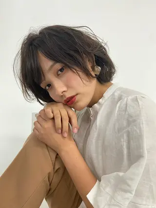 ミディアム ボブ、縮毛矯正👑 心斎橋/高城涼也のヘアスタイル