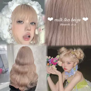 ロング カラー ヘアアレンジ メンズウルフ🐺♡ ブリーチ♡ヘアメ🎀のヘアスタイル