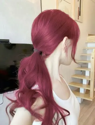 セミロング カラー ヘアアレンジ 中韓🇰🇷暖色/ ワインレッド/らいるのヘアスタイル