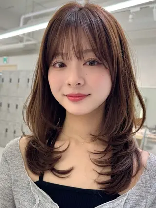 セミロング レイヤー/韓国/ 顔周り/しんやのヘアスタイル
