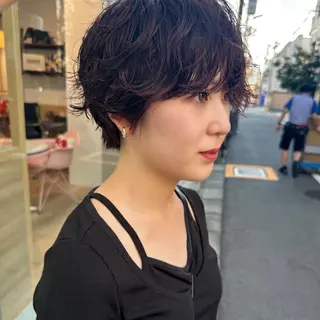 ショート カラー パーマ ボブ/レイヤー/ケア パーマ/リュウタのヘアスタイル