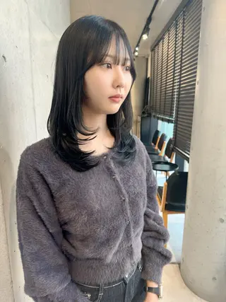 ミディアム カラー パーマ 透明感/オリーブ/ グレージュ/YUKAのヘアスタイル