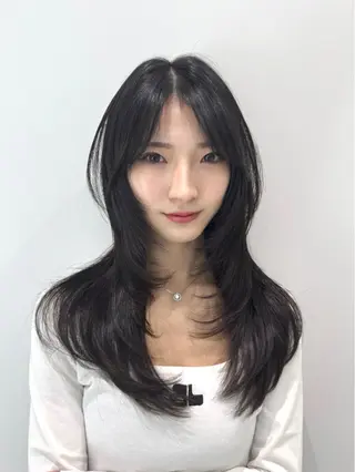 セミロング ダウンパーマ/韓国 ヘア/ブリーチ/桑本のヘアスタイル