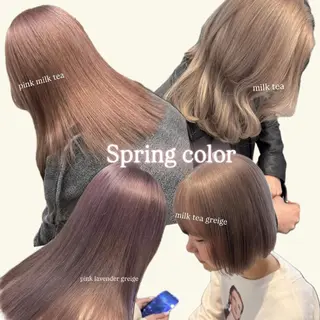 セミロング カラー ミルクティー× グレージュMOMOのヘアスタイル