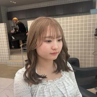 セミロング カラー パーマ ヘアアレンジ メンズ キッズ ブリーチなしカラー/ ブラウン/レイヤーのヘアスタイル