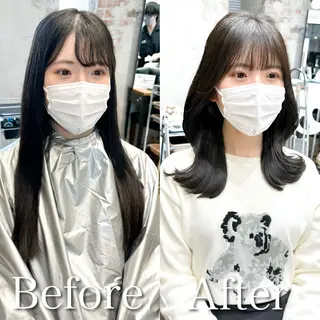 セミロング カラー 顔周り/くびれヘア 韓国ヘア💕風間るなのヘアスタイル