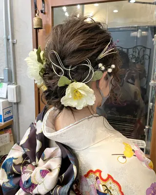 セミロング ヘアアレンジ 【ピンク/韓国ヘア/ ヘアセット】亜海のヘアスタイル