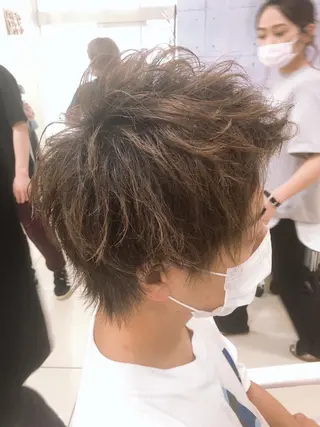 ショート カラー メンズ 髪質改善× ハイライト溝江のヘアスタイル