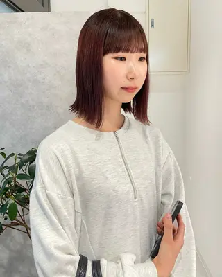 ミディアム デザインパーマ/ 艶カラー/ボブのヘアスタイル