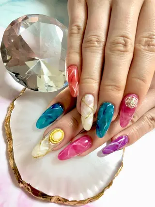 ロング カラー キッズ ネイル 💎ビューティサロン 湘南　RIRAN💎のネイルデザイン