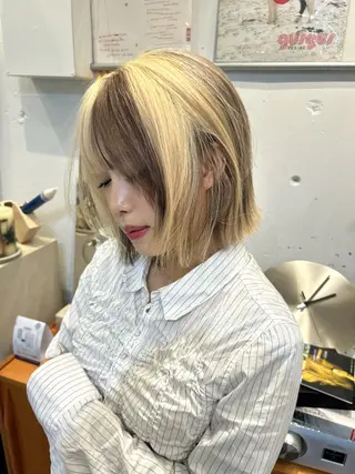 ミディアム 綺星 ハイトーン/デザインのヘアスタイル