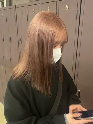 ミディアム カラー ナガノリノ /ボブ/ ベージュ/暖色のヘアスタイル