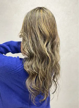 ロング カラー パーマ ヘアアレンジ ハイダメージ毛 縮毛矯正のヘアスタイル