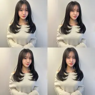 セミロング 韓国ヘア特化 前髪クロスパーマのヘアスタイル