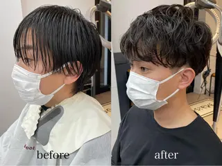 ショート パーマ メンズ 🤎ベージュカラー 🐶メンズパーマのヘアスタイル