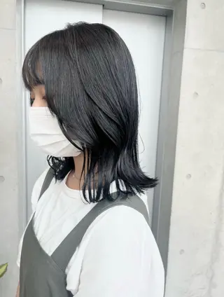 セミロング カラー パーマ ヘアアレンジ 透明感/オリーブ/ グレージュ/YUKAのヘアスタイル