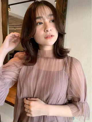 ミディアム カラー 透明感/オリーブ/ グレージュ/YUKAのヘアスタイル