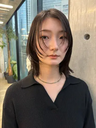 ミディアム カラー 似合わせカット レイヤーボブウルフのヘアスタイル