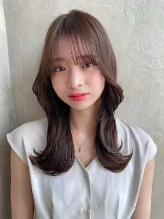 ミディアム カラー 顔周り/くびれヘア 韓国ヘア💕風間るなのヘアスタイル